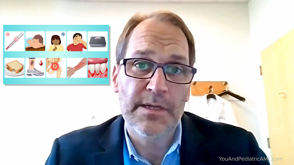 What are the signs and symptoms of AML in children and adolescents?